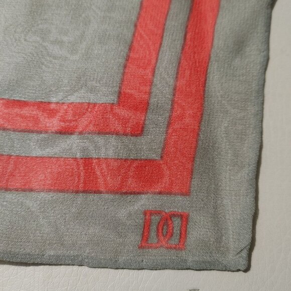 Daks London Sheer Square Scarf DD Olive Green Brown Geometric Vintage Rolled Hem - Picture 4 of 9